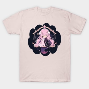 Adorable Anime Chibi Libra Zodiac Sleeping Little Astro Girl T-Shirt